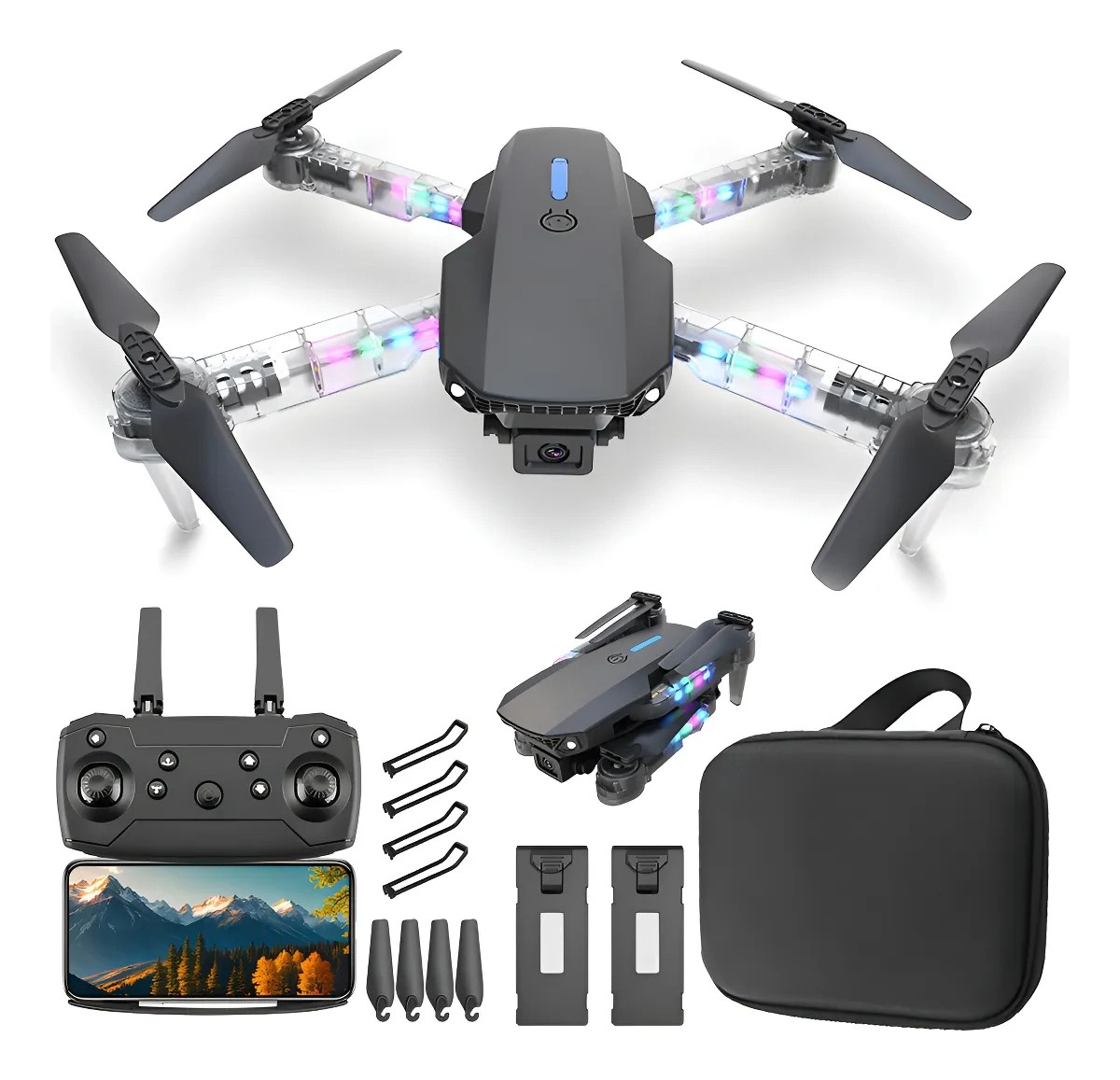 Mini Drone Con Camara Ourlife Ak Air2 Con Luces Chidas Negro image number null