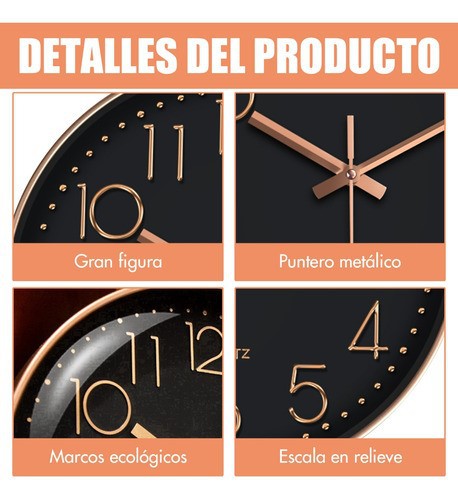 Reloj De Pared Moderno Cuarzo Silencioso Dormitorio Y Sal&oacute;n Oro/Negro. image number null