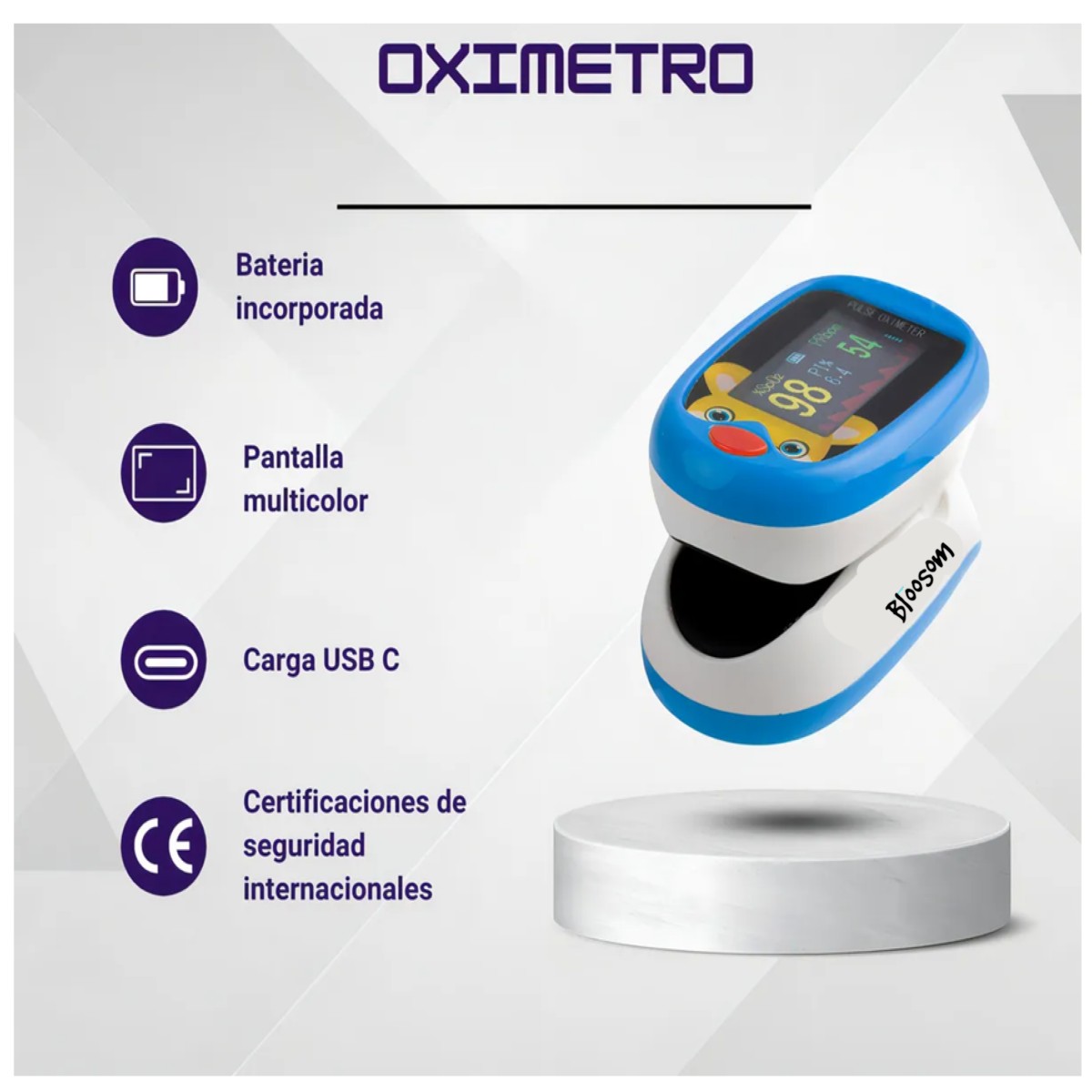 Ox&iacute;metro, Pulsiox&iacute;metro, Oxigeno, Cardiaco Pedi&aacute;trico Azul image number null