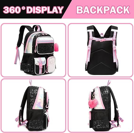 A Meetbelify - Mochila escolar para ni&ntilde;as de 8 a 10 a&ntilde;os, Negro image number null