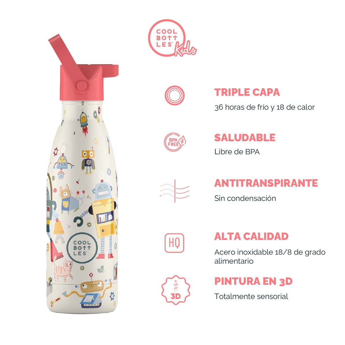 Cool Bottles Botella Termo Infantil Messy Robots 350ml image number null