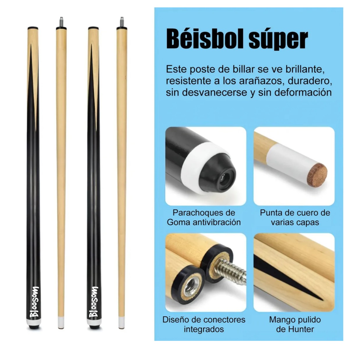 4 Tacos De Billar Desarmable De Maple Profesional Snooker Negro/ caf&eacute; image number null