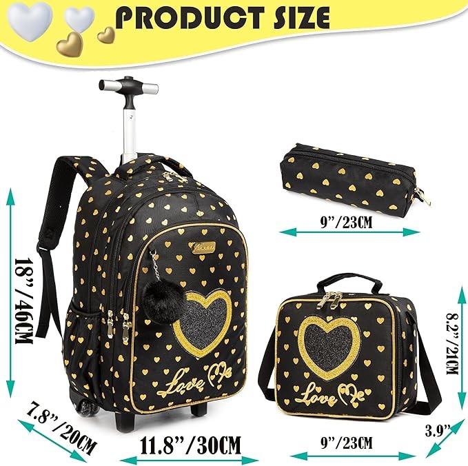 A Meetbelify - Mochila con ruedas para ni&ntilde;as con ruedas para equipaje, negro, (Girl Black), Moderno. image number null