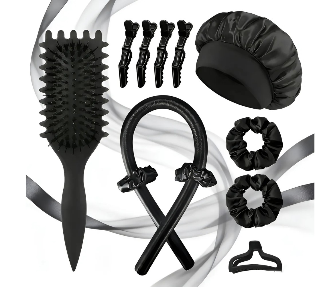 12pzkit Pincel Bounce Curl Cepillo Define Style Rizado Peine NEGRO image number null