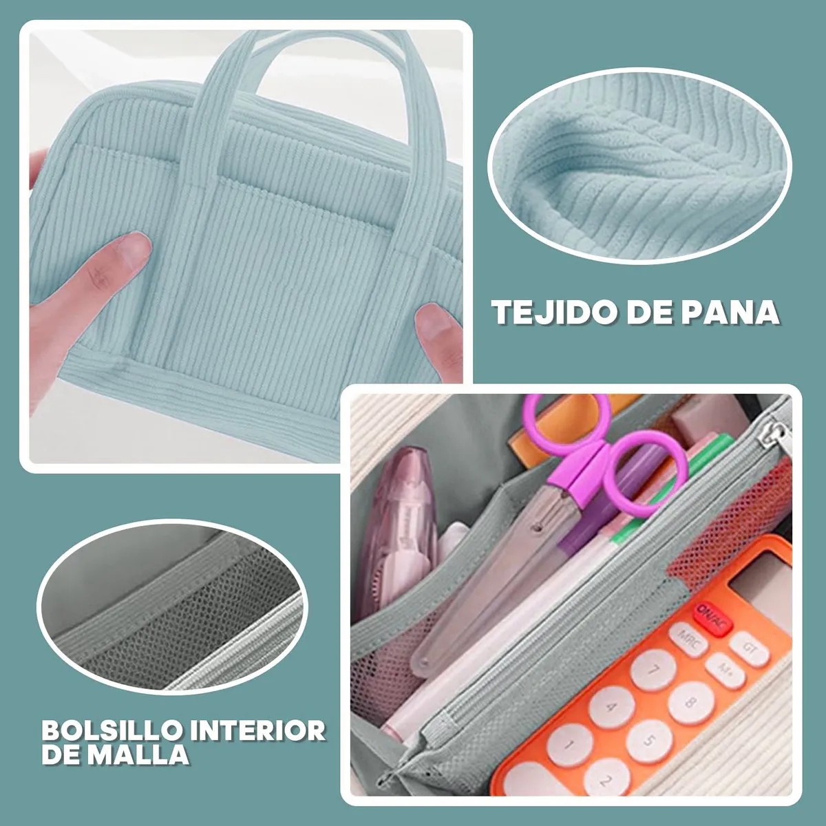 Lapicera 5 Capa De Gran Capacidad Estuches Escolares De Pana Color Azul Claro image number null