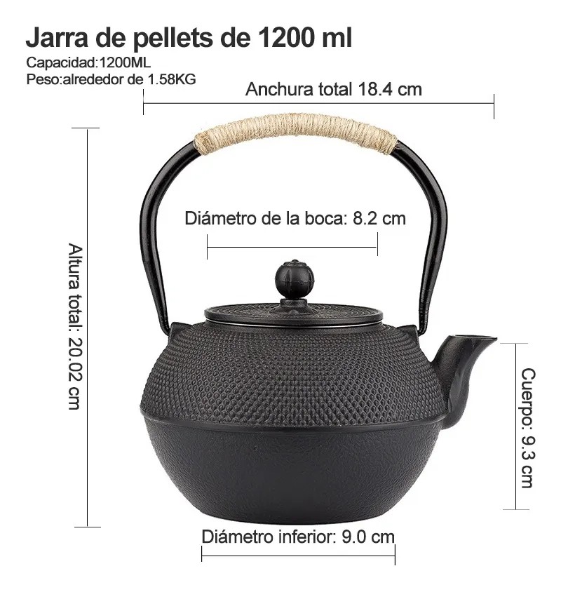 Tetera De Hierro Fundido Estufa 1200ml Con 4 Tazas Esmaltado image number null