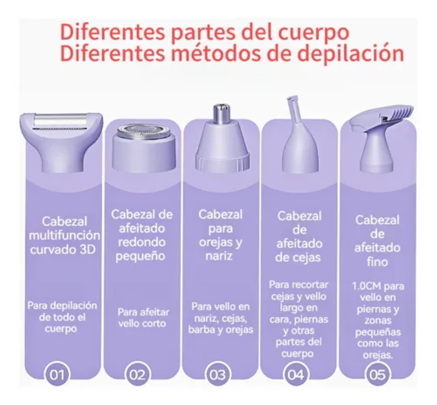 Depiladora El&eacute;ctrica Para Mujer 5 En 1 Blanco Morado image number null