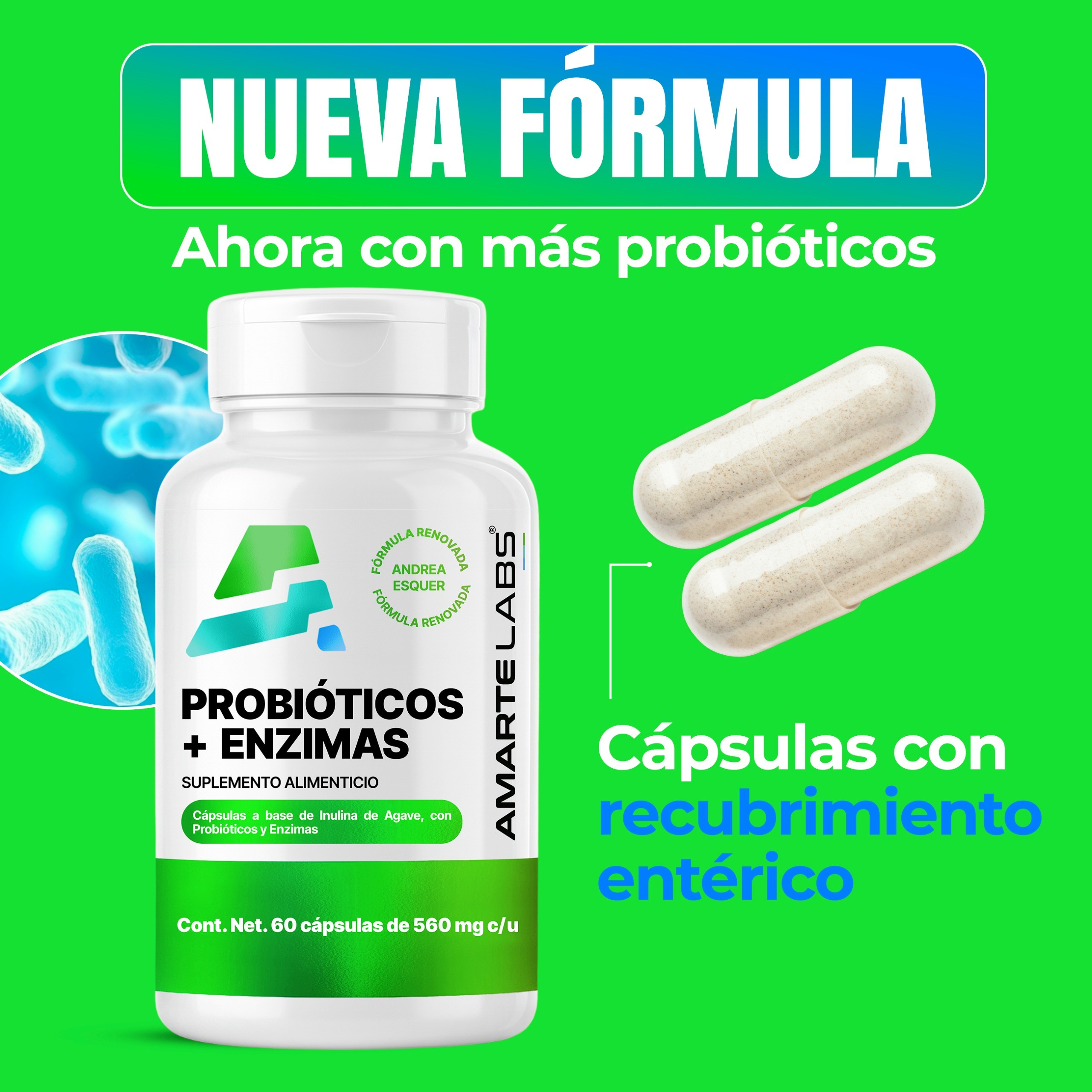 Amarte Labs Probi&oacute;ticos Enzimas Digestivas Salud Intestinal image number null