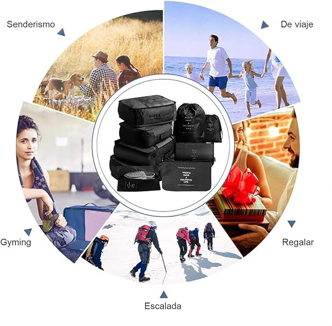 A Cooseon 9pcs Organizadores Viaje Maleta Bolsa Almacenamiento Maleta Packing Cubes Compression Bolsitas Guardar Ropa Maletas Viaje para Ropa Zapatos Lentes Joyeria Brasier Cosm&eacute;ticos Accesorios, Negro. image number null