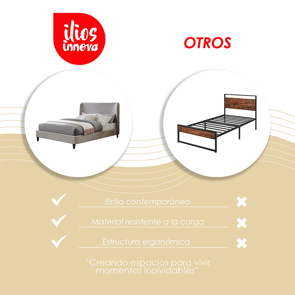 Ilios Innova | Cama King Size Gris con Cabecera Tapizada en Lino y Poli&eacute;ster | Estructura de Madera Resistente image number null