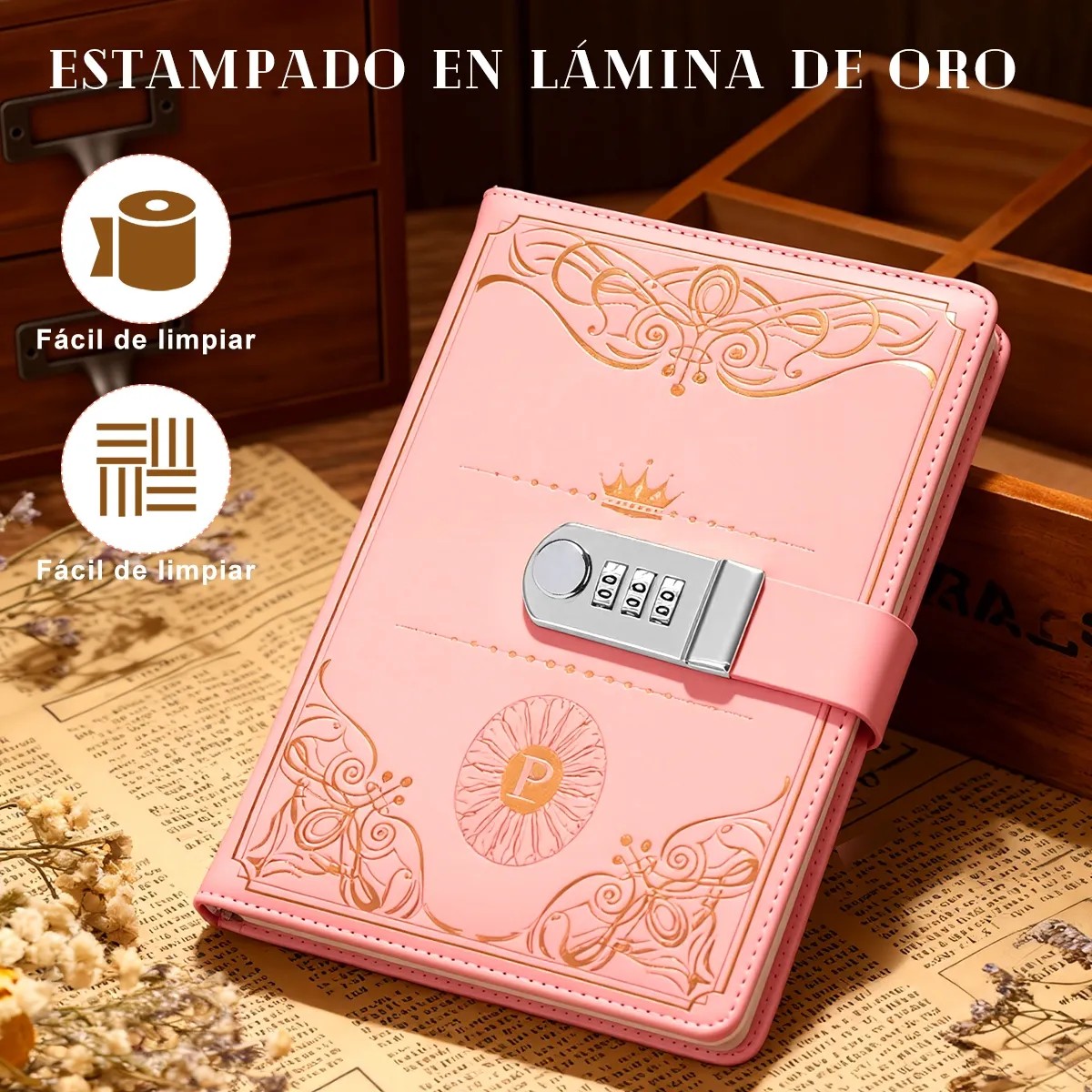 Agenda De Cuero Con Candado Diario Personal 150 Hojas +calco Rosa image number null