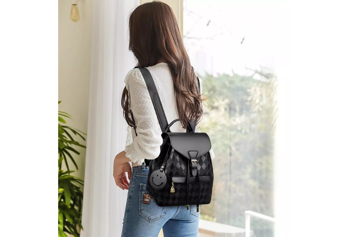 M Backpack Mujer Antirrobo Moda Multi-bolsa Mochila Bolso De Casual Color Negro Dise&ntilde;o De La Tela Liso. image number null