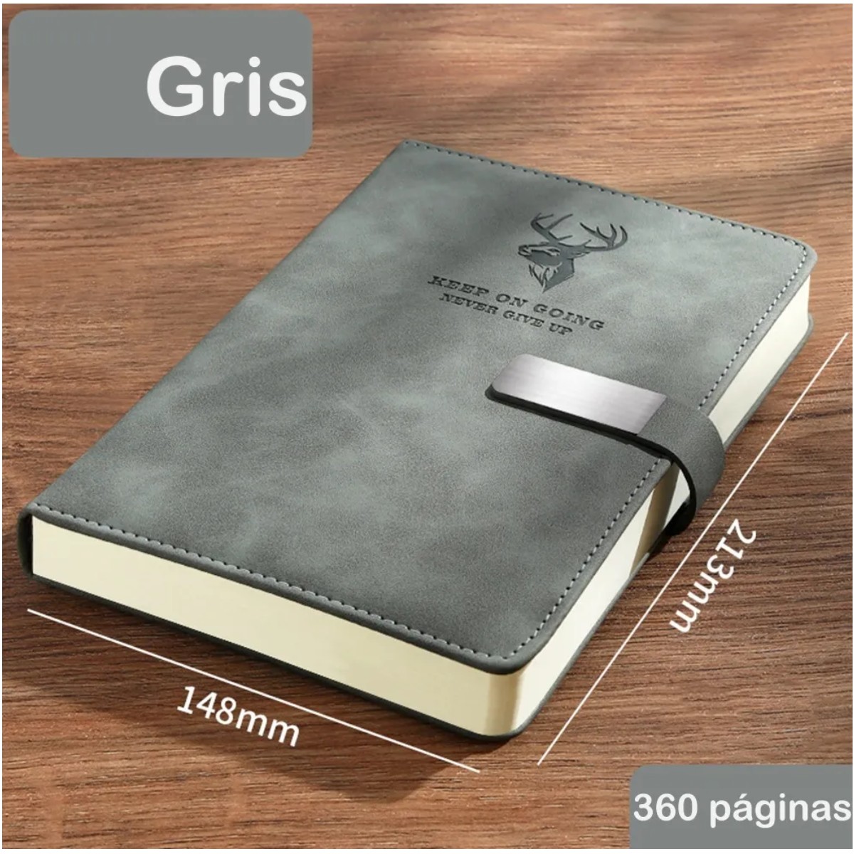 Cuaderno Libreta A5 Notebook Regalo 360 P&aacute;ginas Pluma Negro Color Gris image number null