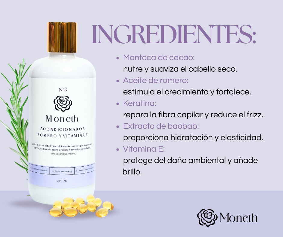 Shampoo + Acondicionador Romero y Vitamina E 500ml c/u | Cabello Fuerte | Nutrici&oacute;n Capilar con Extractos Naturales image number null
