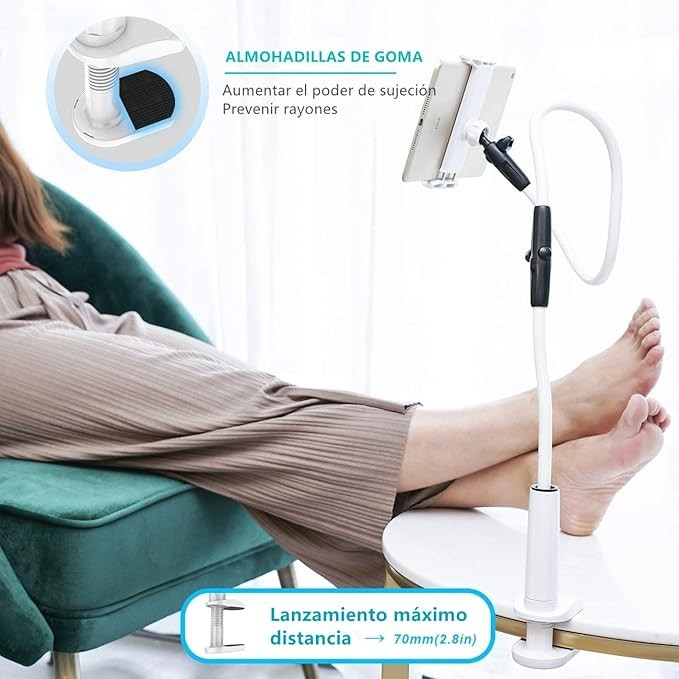 A Yostyle Soporte para Celular de Brazo Flexible, Soporte para Tel&eacute;fono M&oacute;vil Cuello de Cisne para Cama Escritorio o Mesa Brazos Largos de 110 cm Soporte para 3.7-7.7" Smartphones Tablet. image number null