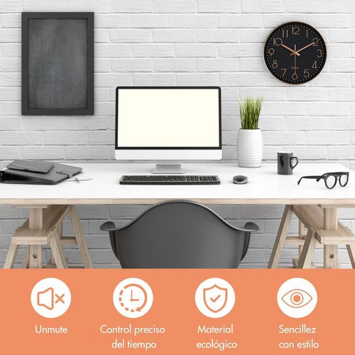 Reloj De Pared Moderno Cuarzo Silencioso Dormitorio Y Sal&oacute;n Oro/Negro. image number null