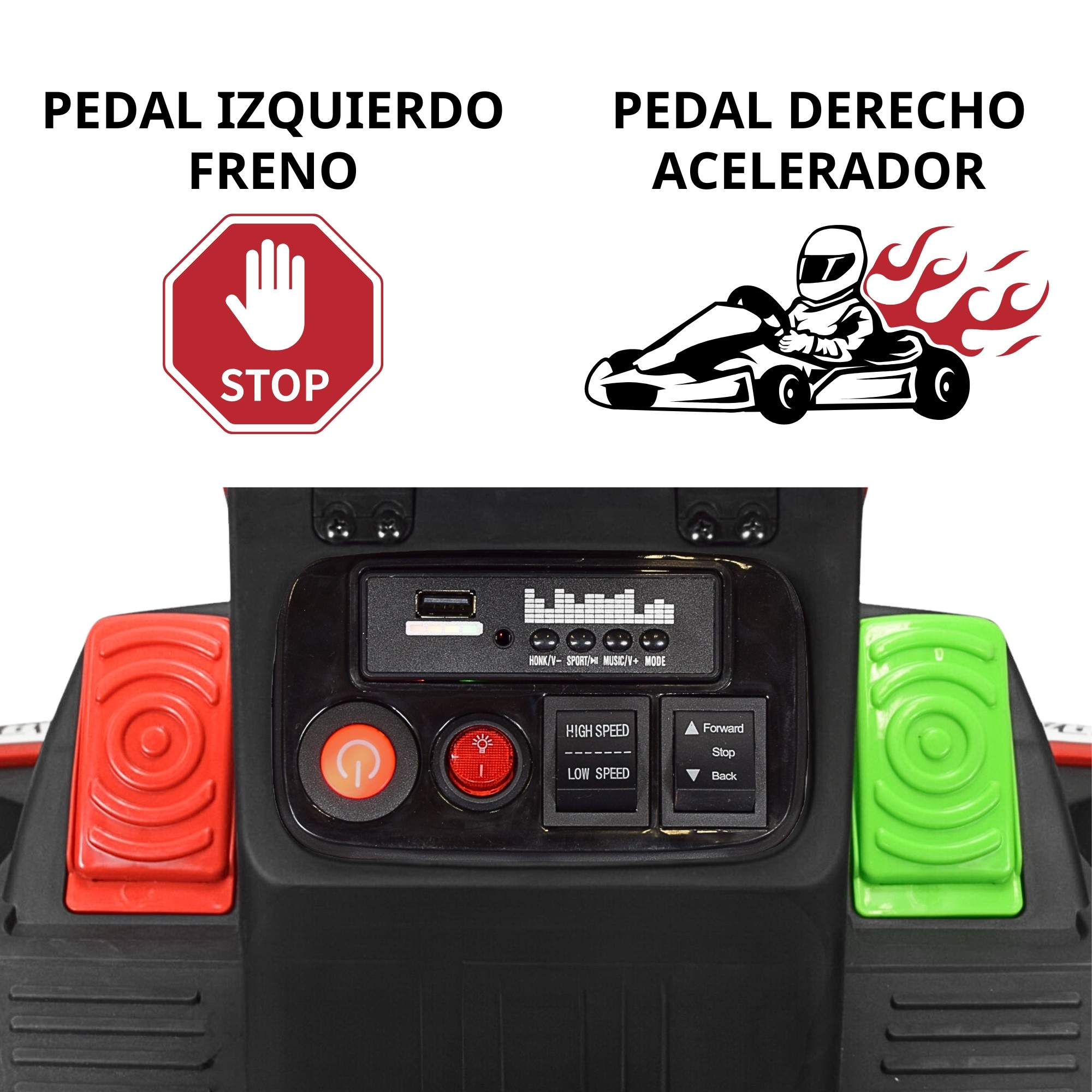 Montable Electrico Go Kart para Ni&ntilde;os Largo Ajustable Luz 12v - Rojo image number null