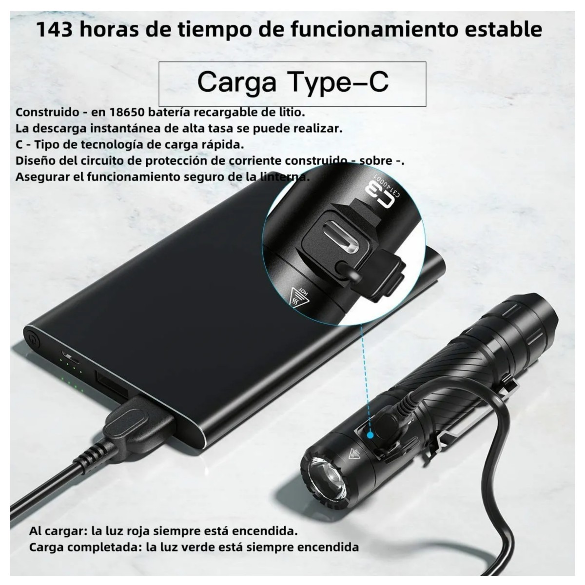 Linterna Tactica C3 Linternas Potentes Led Recargable, Negro image number null