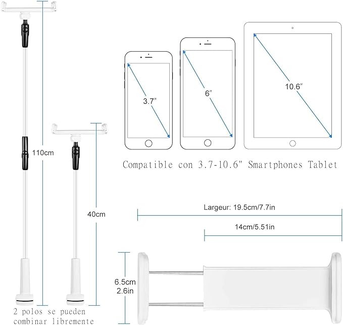 A Yostyle Soporte para Celular de Brazo Flexible, Soporte para Tel&eacute;fono M&oacute;vil Cuello de Cisne para Cama Escritorio o Mesa Brazos Largos de 110 cm Soporte para 3.7-7.7" Smartphones Tablet. image number null