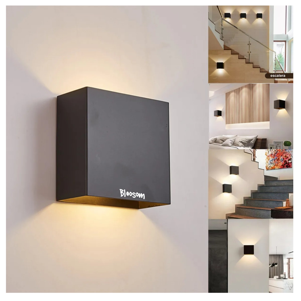 L&aacute;mpara De Pared Led De 12w Foco Flotante Moderno Negro+Calida Luz Amarilla image number null