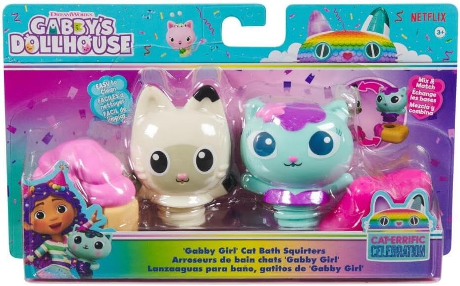 Gabby's Dollhouse Cat Bath Squirters, Mercat y Pandy Paws Juguetes Flotantes Ba&ntilde;o image number null