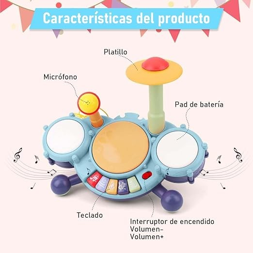 RUBOQE Juguetes de Instrumentos Musicales, Bater&iacute;a Infantil con Baquetas, Teclado de Piano y Micr&oacute;fono, Desarrollar El Talento Musical de los Ni&ntilde;os, Regalo Perfecto para Ni&ntilde;os y Ni&ntilde;as de 3 A&ntilde;os. image number null