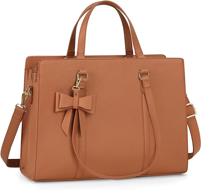 A Bolsas de mujer para Laptop 15.6 Pulgadas Maletin para laptop mujer Impermeable Tote bag mujer de Gran Capacidad Portafolios para mujer Negra, Marr&oacute;n. image number null