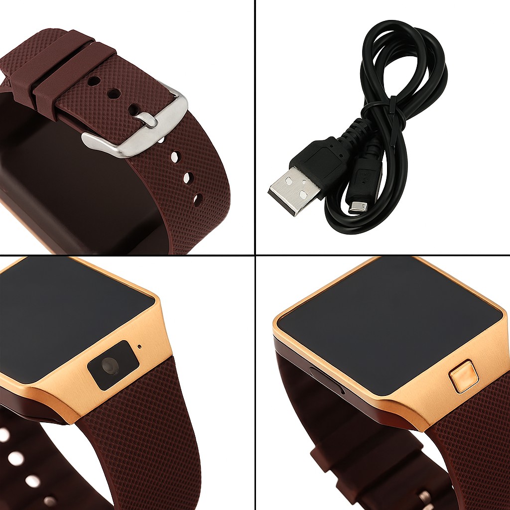 Smartwatch Dz09 Con Bluetooth, C&aacute;mara, Cronometro, Llamadas - Reloj Inteligente Dorado. image number null