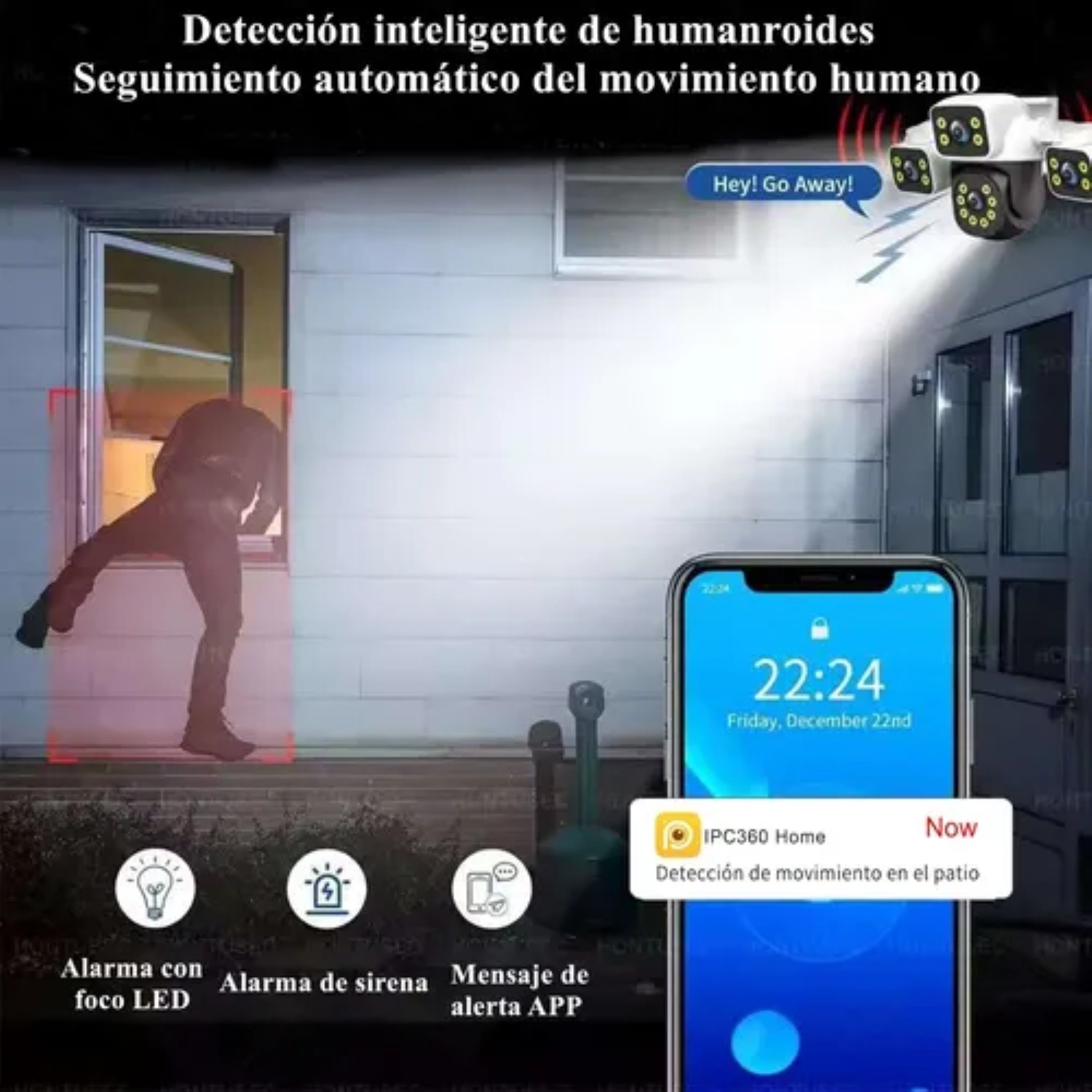 12mp C&aacute;maras De Seguridad Wifi Exterior 360&deg; Con Tres Lentes Blanco image number null