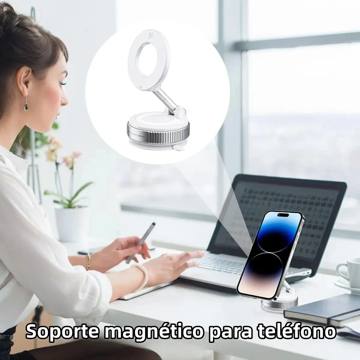Soporte De Tel&eacute;fono M&oacute;vil Magn&eacute;tico Al Vac&iacute;o Para El Coche Color Blanco image number null
