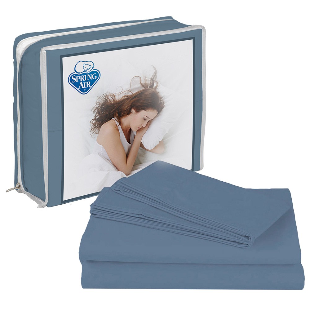 Protector de Colch&oacute;n UltraSoft Spring Air Queen Size + S&aacute;banas Basic Azul Acero + 2 Almohadas Trinity image number null