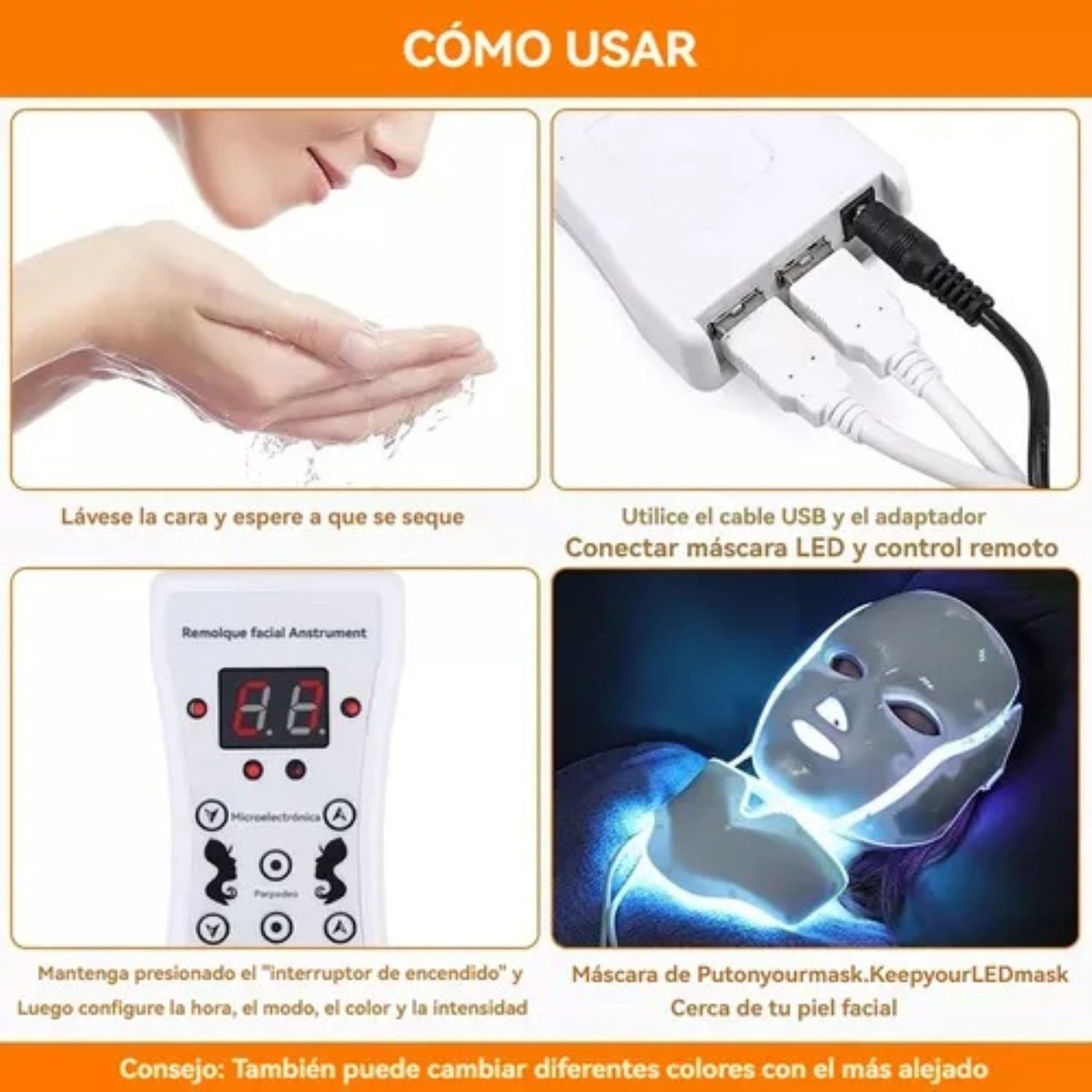 M&aacute;scara facial terap&eacute;utica LED 127V Blanco image number null