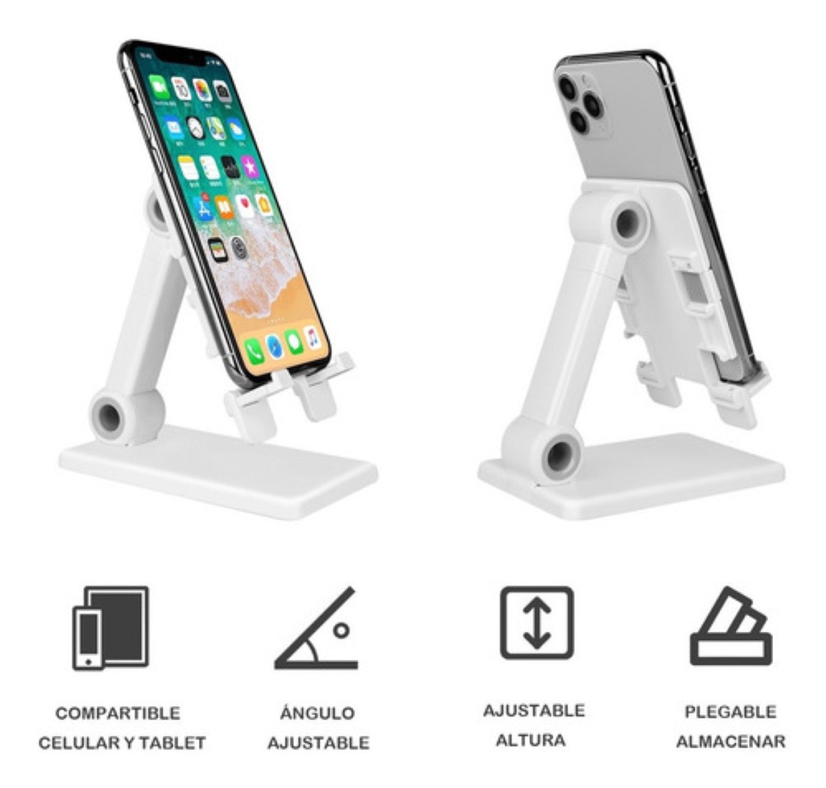 Soporte De Escritorio Para Celular Plegable Y Ajustable Blanco image number null