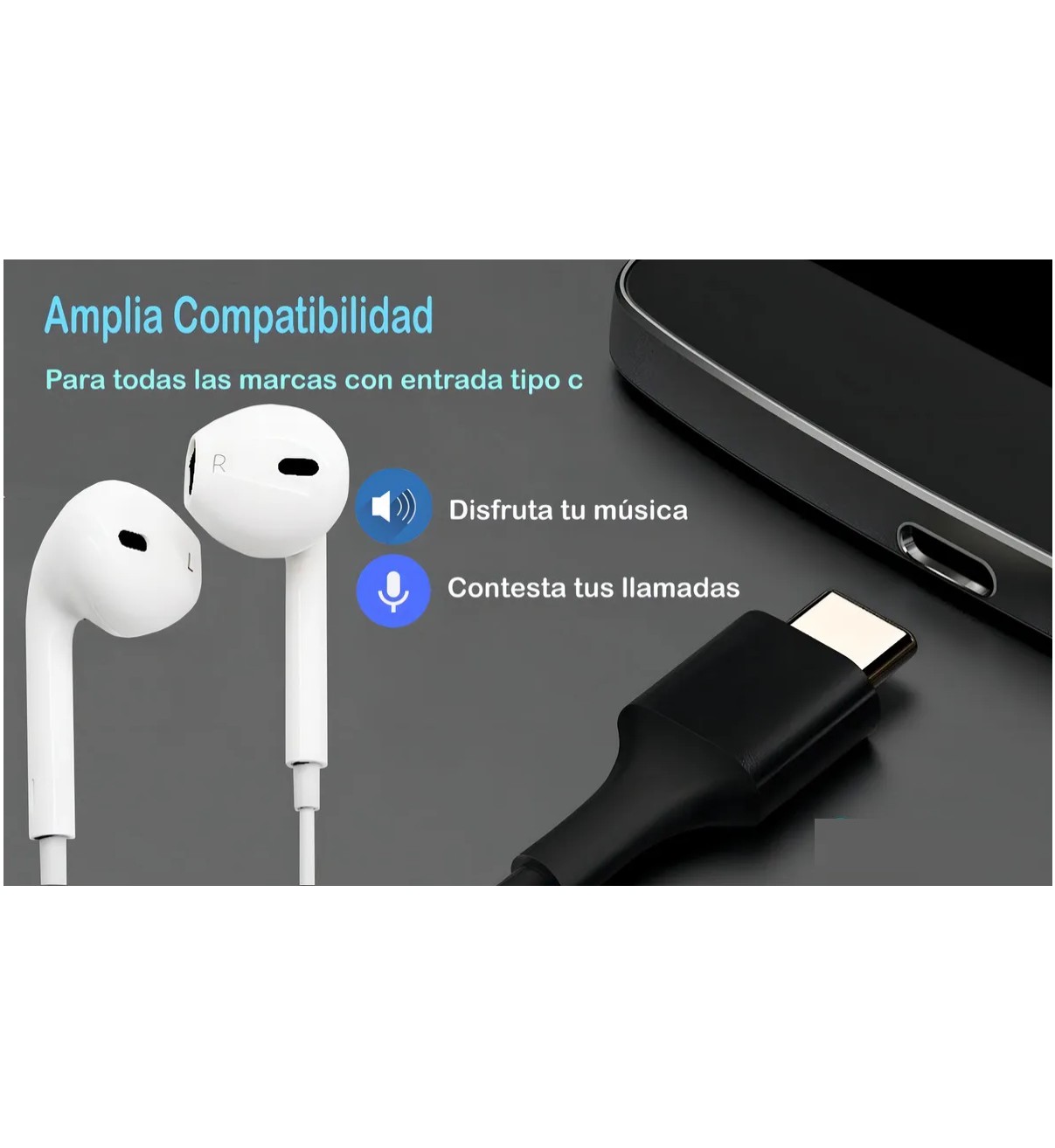 Manos Libres Para Celular Aud&iacute;fonos Tipo C Malubero Blanco image number null