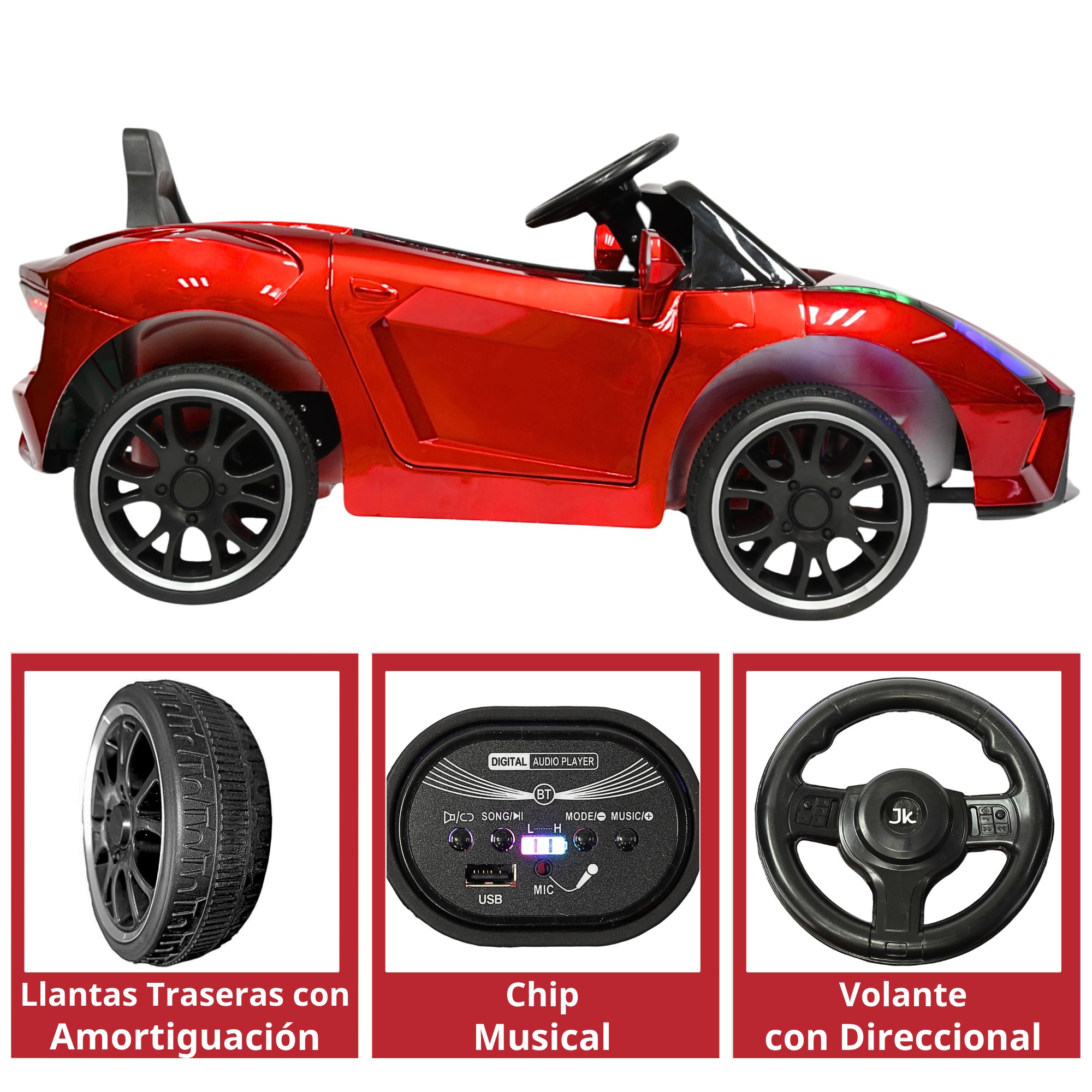 Montable Electrico para Ni&ntilde;os Carro Deportivo Bluetooth Luz Led Control Remoto 12v - Rojo image number null