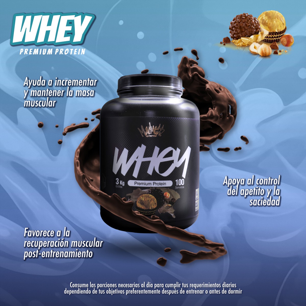 Prote&iacute;na Whey Madness 3Kilos Suplemento Deportivo premium image number null