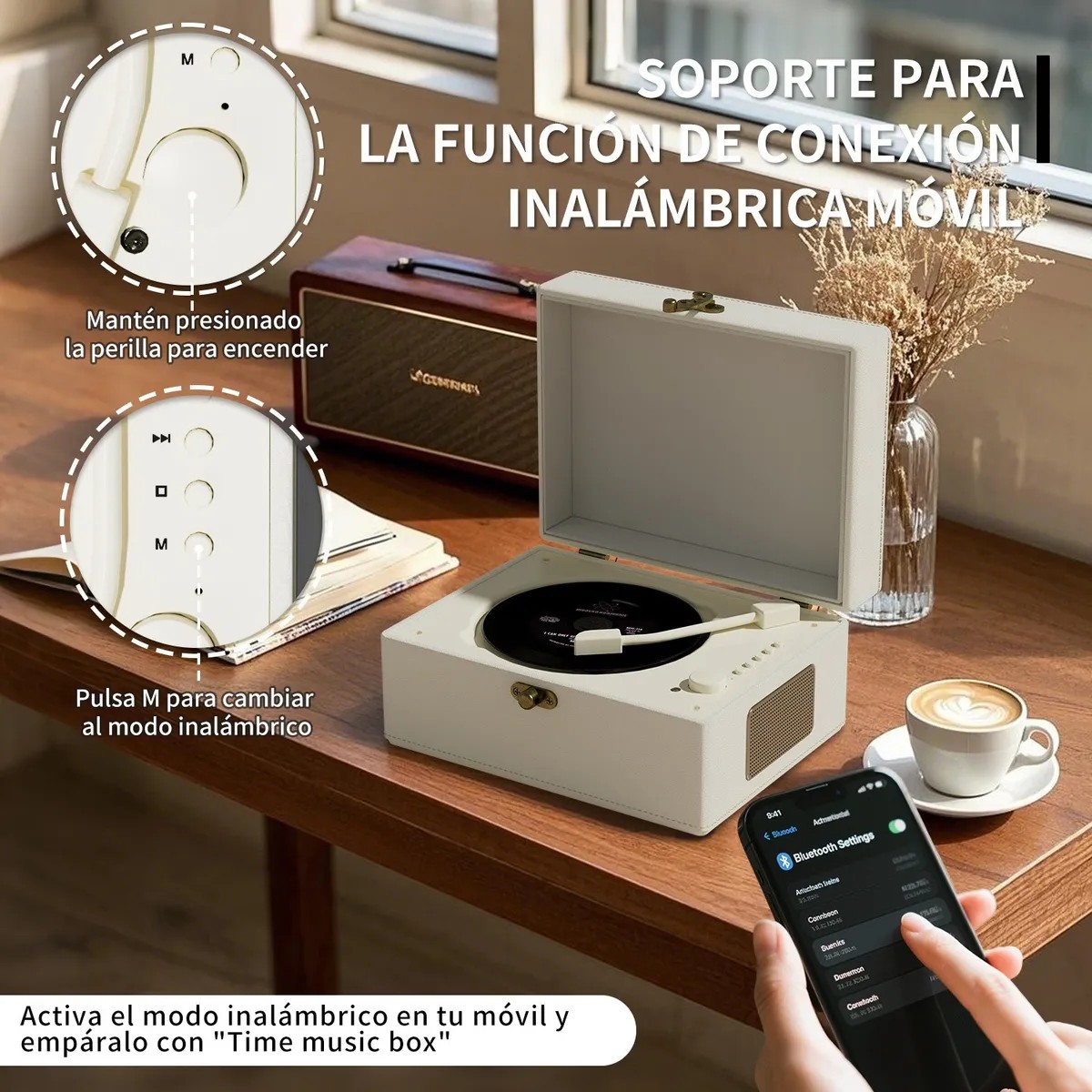 Reproductor De Cd De Cuero Recargable Con Altavoces Blanco image number null