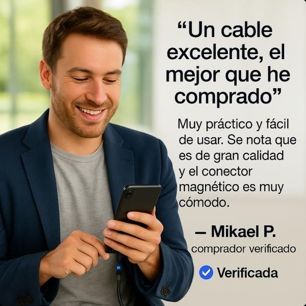 Cable Magn&eacute;tico 3 en 1 con LED y Conector Giratorio 540&deg; &ndash; Pack 2 Piezas image number null