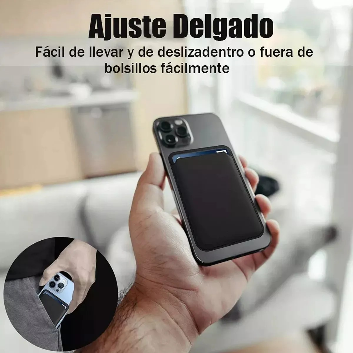 Tarjetero Cartera Magsafe Piel Wallet Magn&eacute;tica Para iPhone Negro image number null