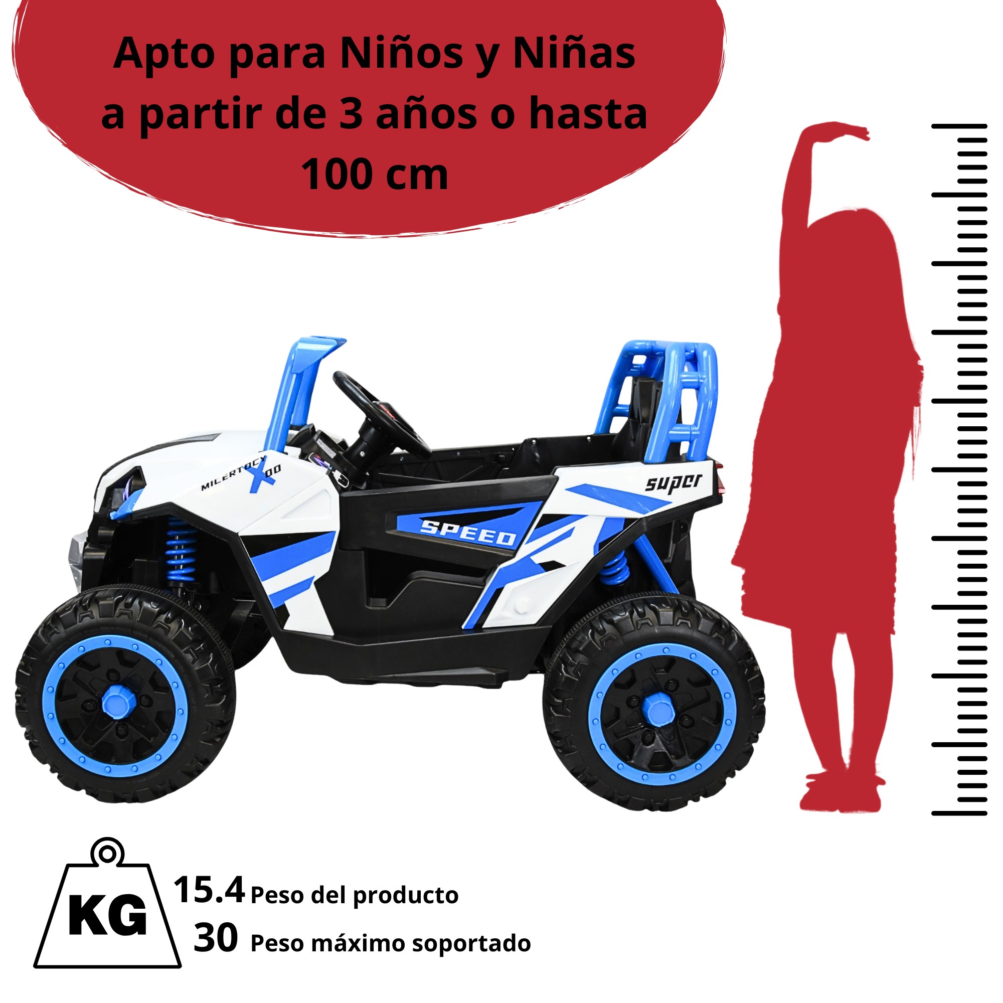 Montable El&eacute;ctrico para Ni&ntilde;os 4x4 Luz Sonido Bluetooth Control Remoto 12v - Azul image number null
