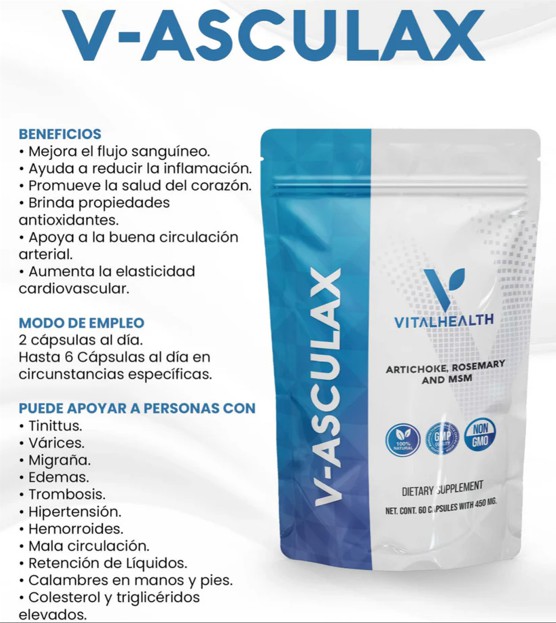 V-ASCULAX VitalHealth | Suplemento Natural con Alcachofa Romero y MSM | C&aacute;psulas para Apoyo Digestivo y Bienestar Extra image number null
