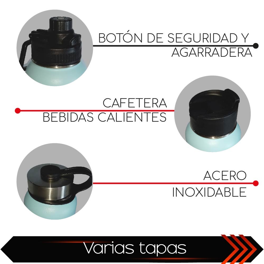 Termo de Acero Inoxidable para Bebidas Frias y Calientes 3 Tapas Herm&eacute;ticas image number null