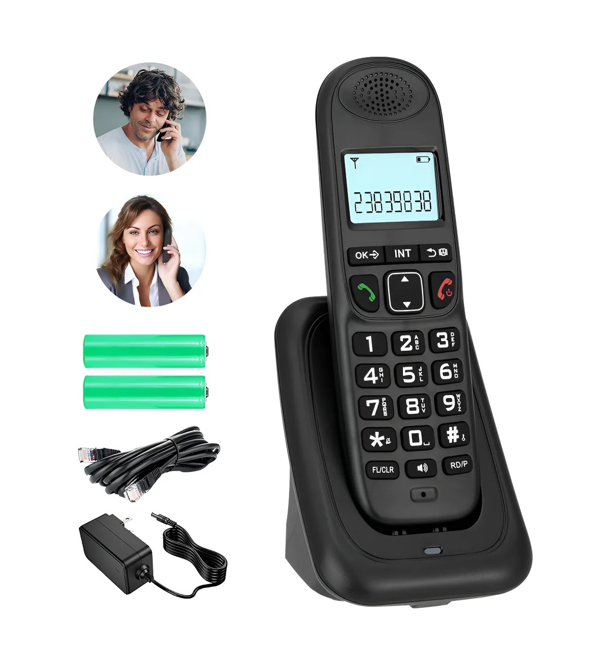 Tel&eacute;fono Inal&aacute;mbrico Malubero Fijo Moderno Con Lcd Para Casa Oficina Negro image number null