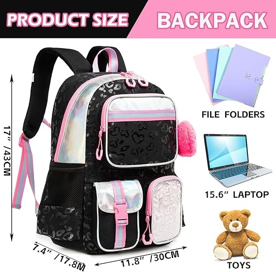 A Meetbelify - Mochila escolar para ni&ntilde;as de 8 a 10 a&ntilde;os, Negro image number null