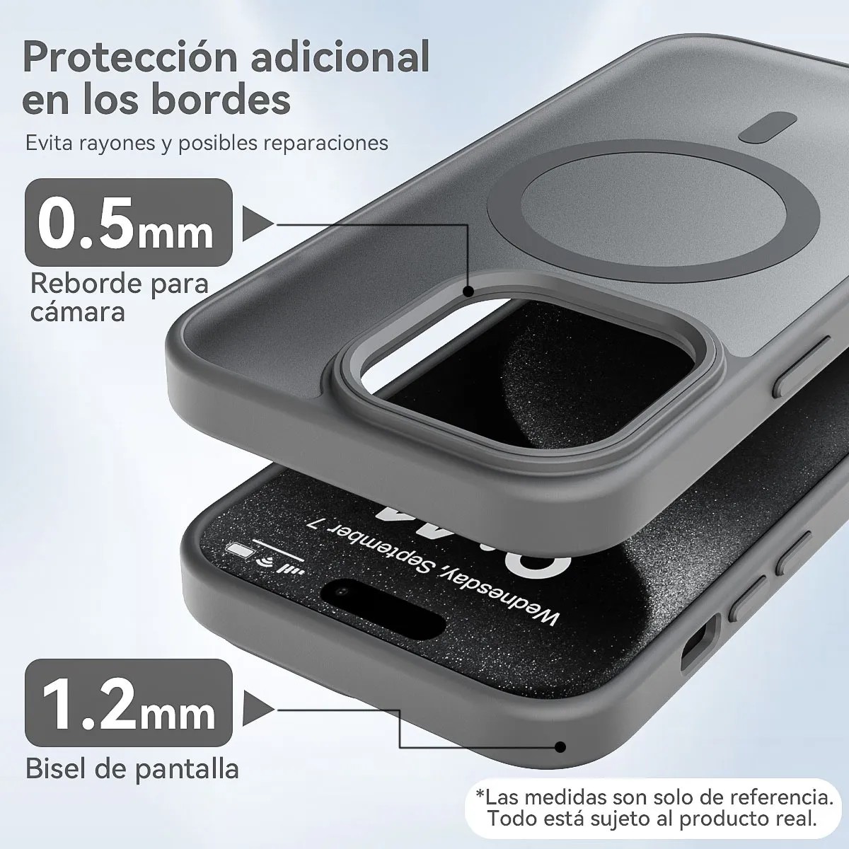 Funda Magsafe Para iPhone 17 Pro+ Cargador Inal&aacute;mbrico 15w + Mica De Vidrio Gris image number null