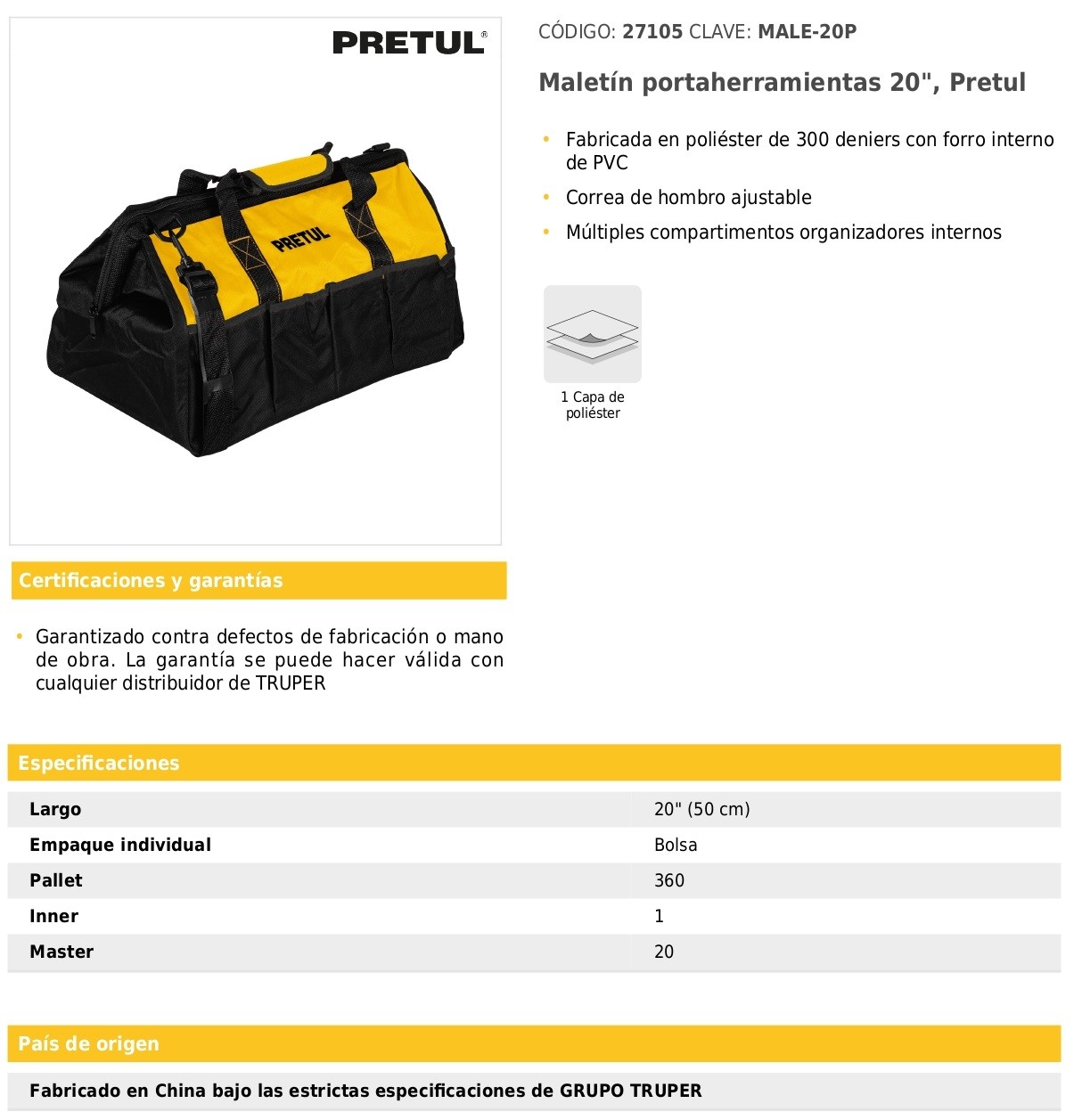 Malet&iacute;n portaherramientas 20", Pretul image number null