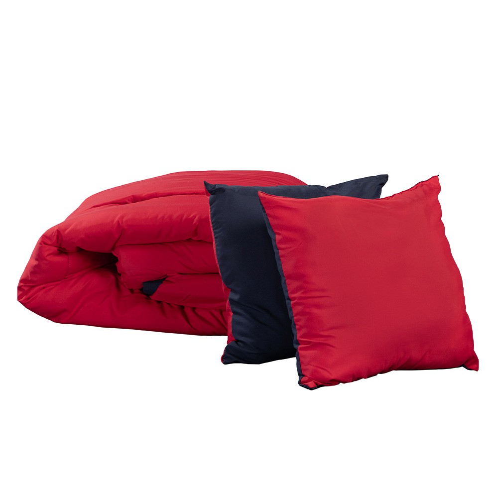 Edred&oacute;n Queen Size Dicasa Couzy Doble Vista Rojo con Azul y S&aacute;banas Softy Platino image number null