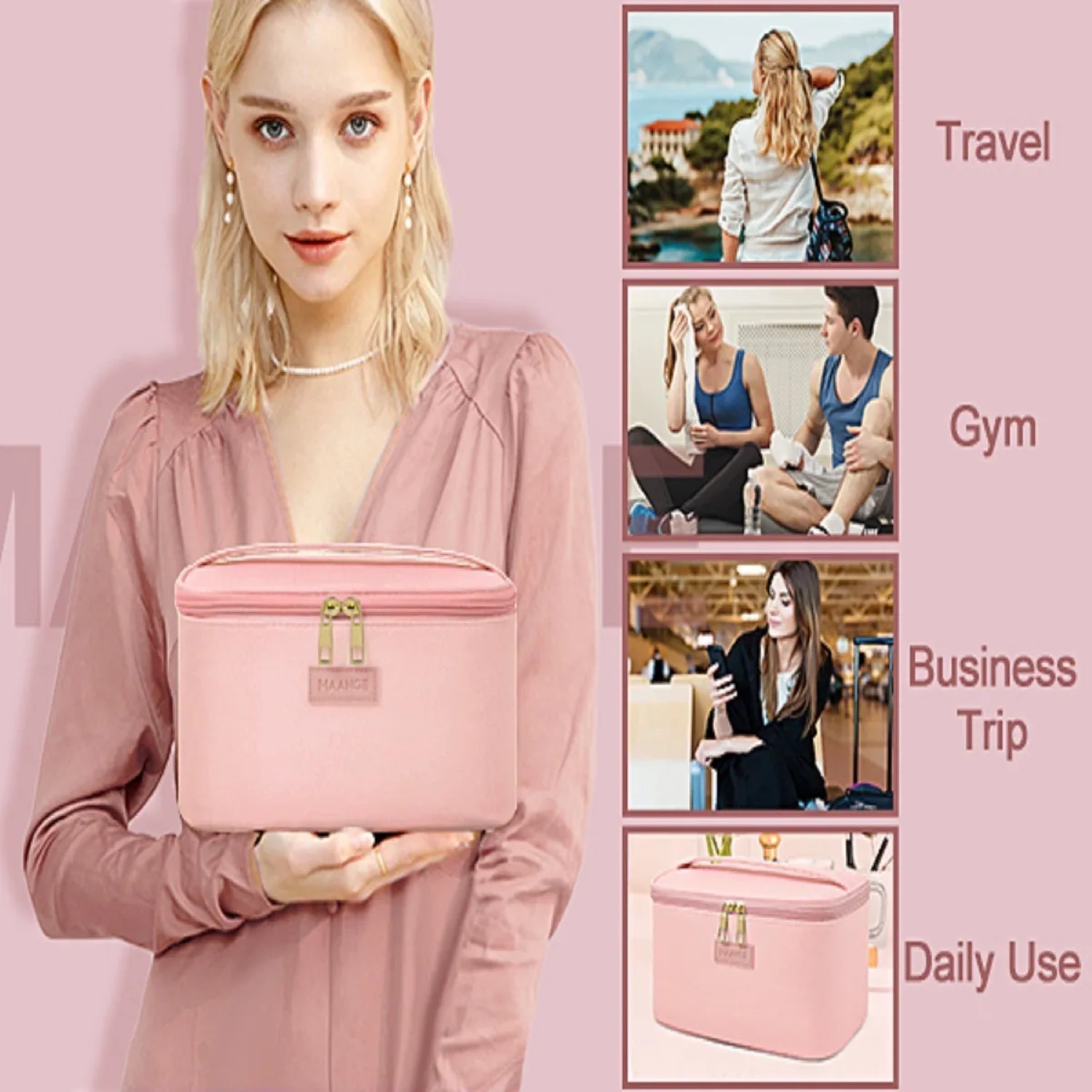 3pcs Cosmetiquera Neceser Estuches De Maquillaje Bolsa Viaje Rosa image number null