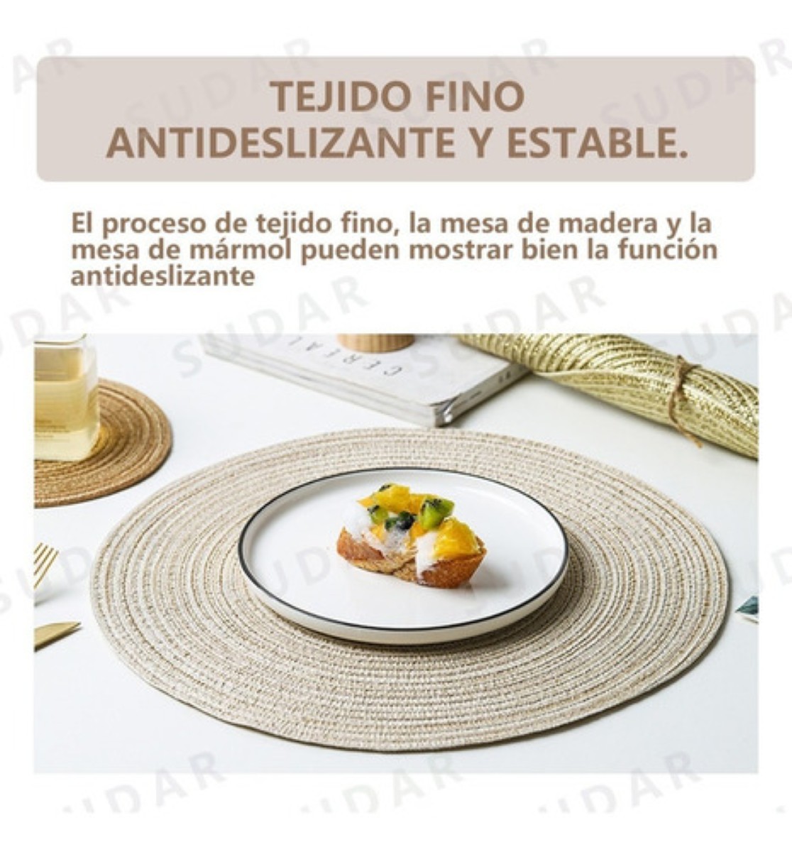 Set De 4 Manteles Individuales Redondos Trenzados caqui image number null