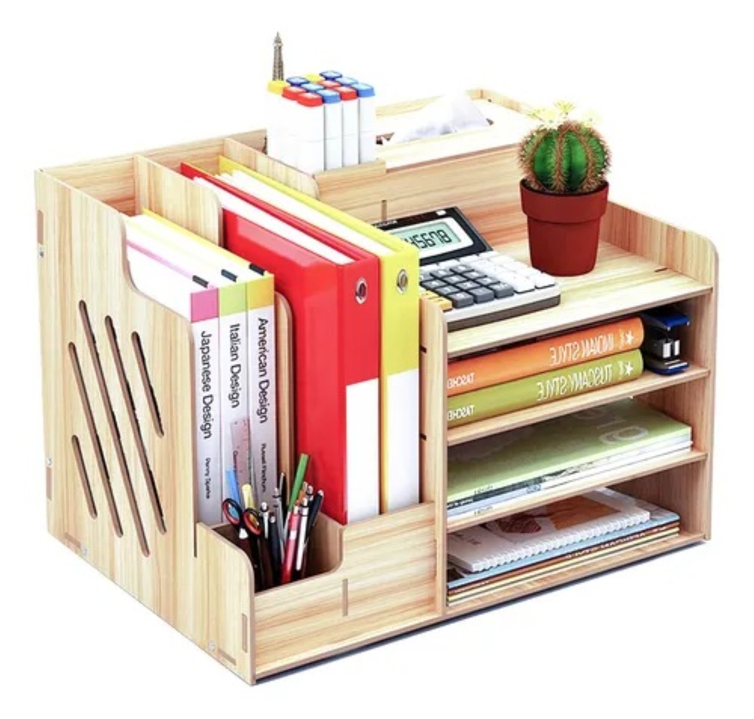 Organizador De Escritorio Para Oficina Hogar Armable Madera Claro image number null